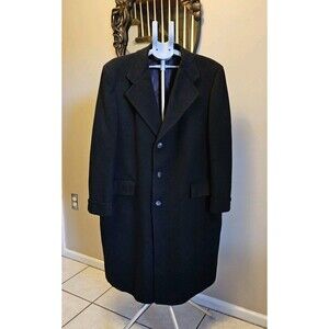 Vintage 80s 90s Cashmere Overcoat Monte Cristo Mens XL USA Black Long Trench Mob